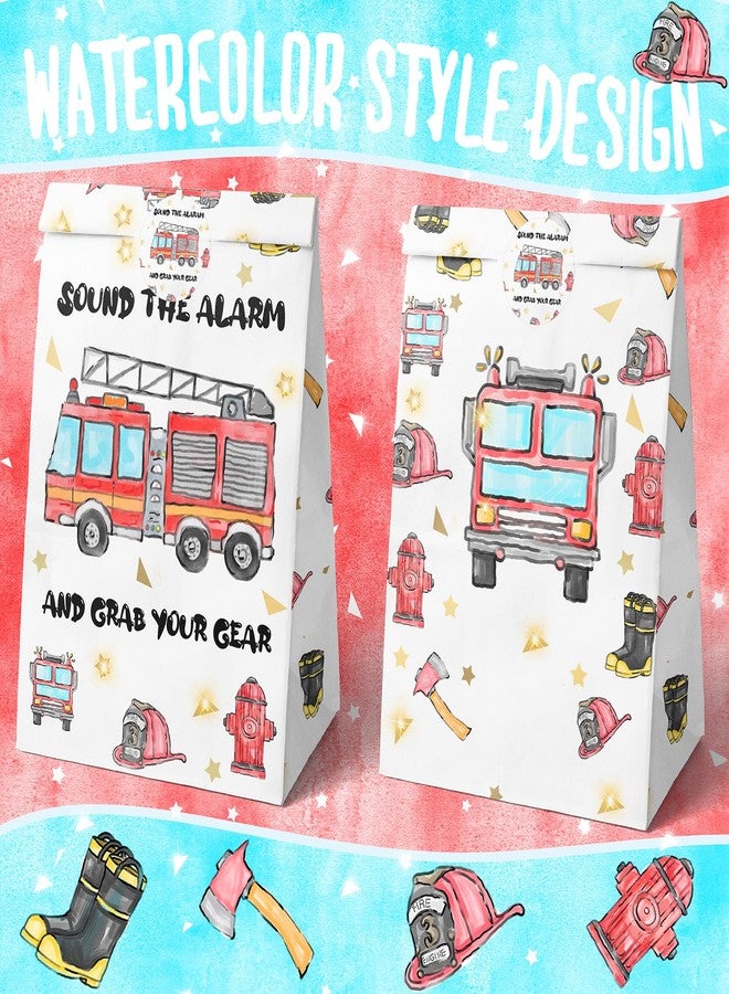 HaPiBiDesign Watercolor Firetruck Party Favor Bags - 24 Pcs Firetruck Party Candy Bags with Stickers - Firetruck Goodie Gift Treat Bags - Watercolor Firetruck Themed Birthday Party Supplies - Image 2